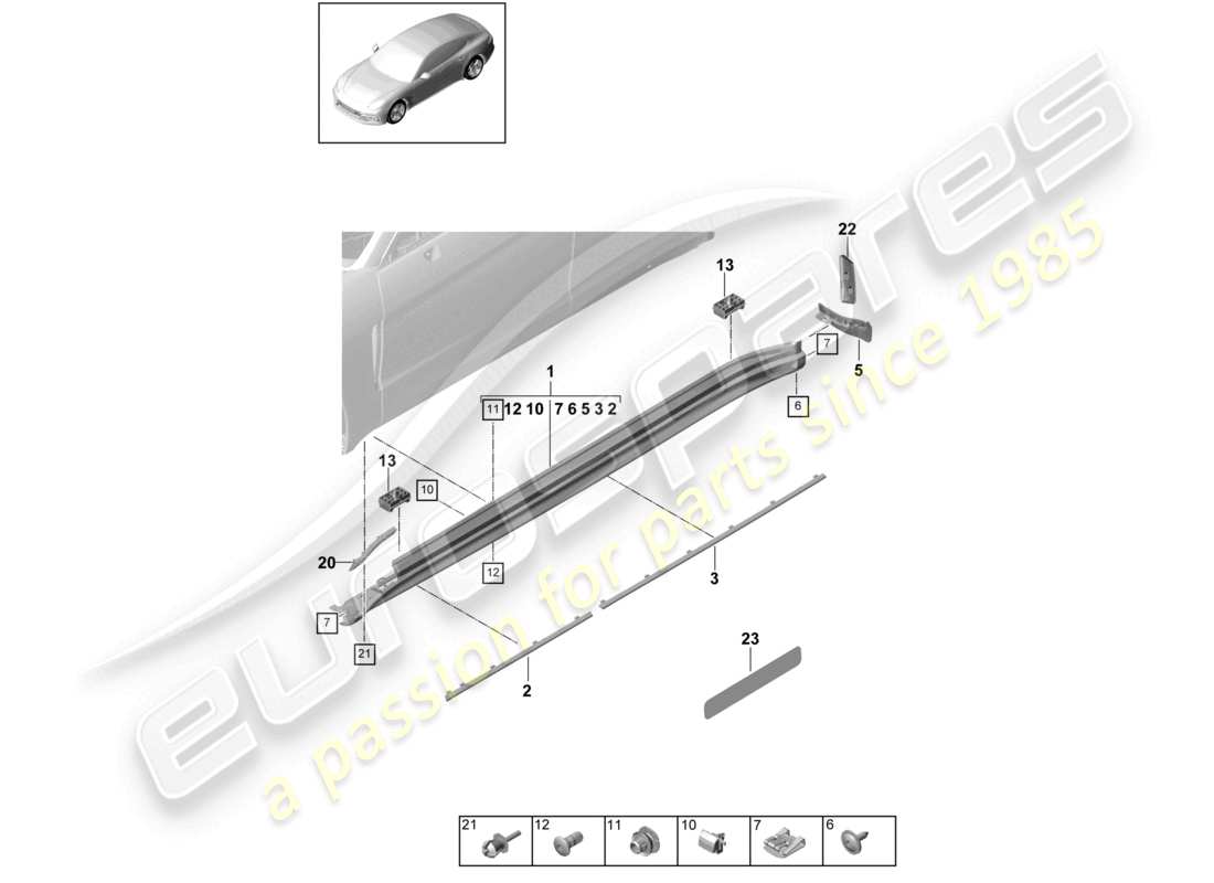 porsche 2021 (panamera 971-1) seitenträgerverkleidung teilediagramm