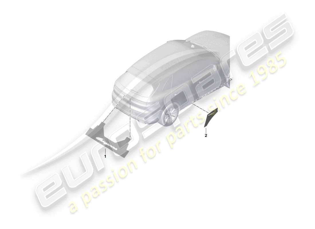 porsche 2025 (cayenne e3 pa) montagehilfe für schriftzug hinten für heckklappe für kotflügel ersatzteilzeichnung