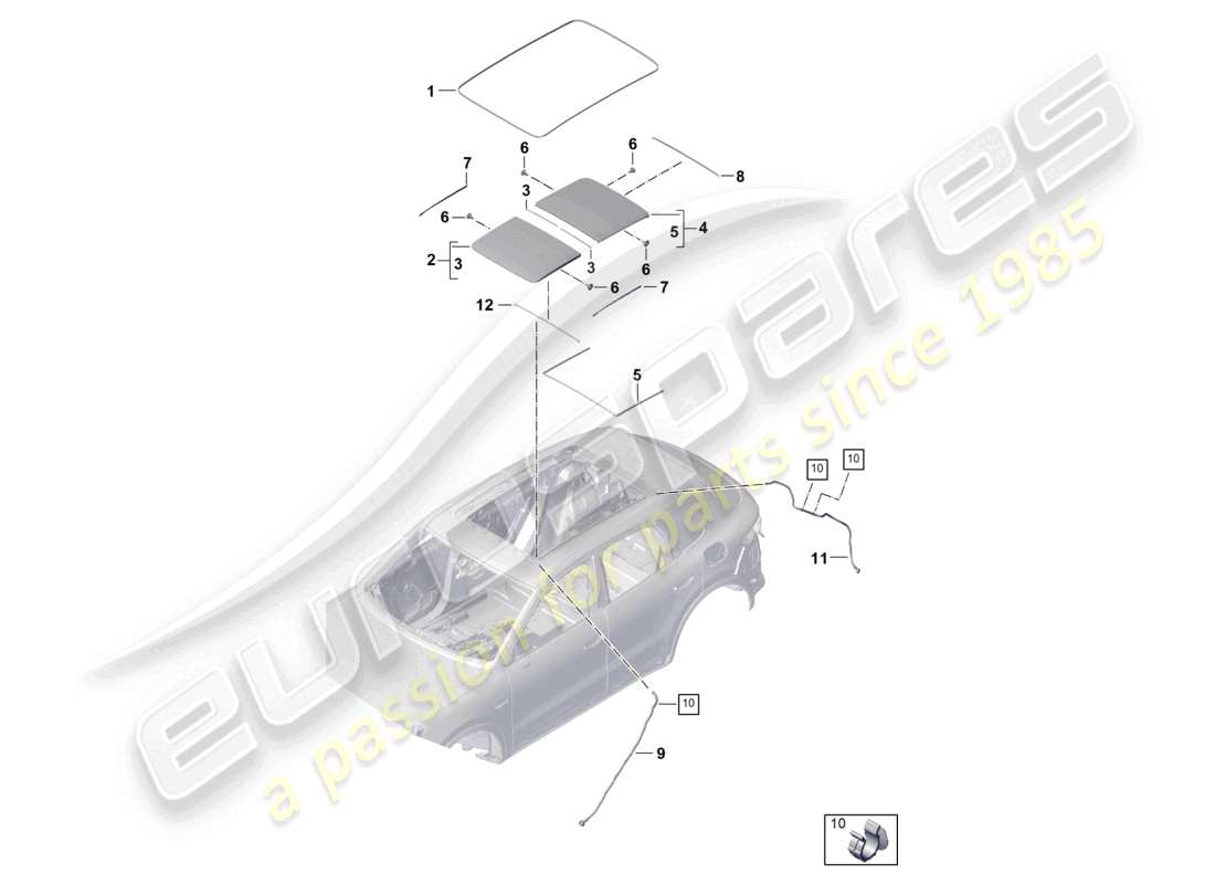 porsche 2025 (cayenne e3 pa) glasdach zubehör abdeckung wasserablaufschlauch teilediagramm