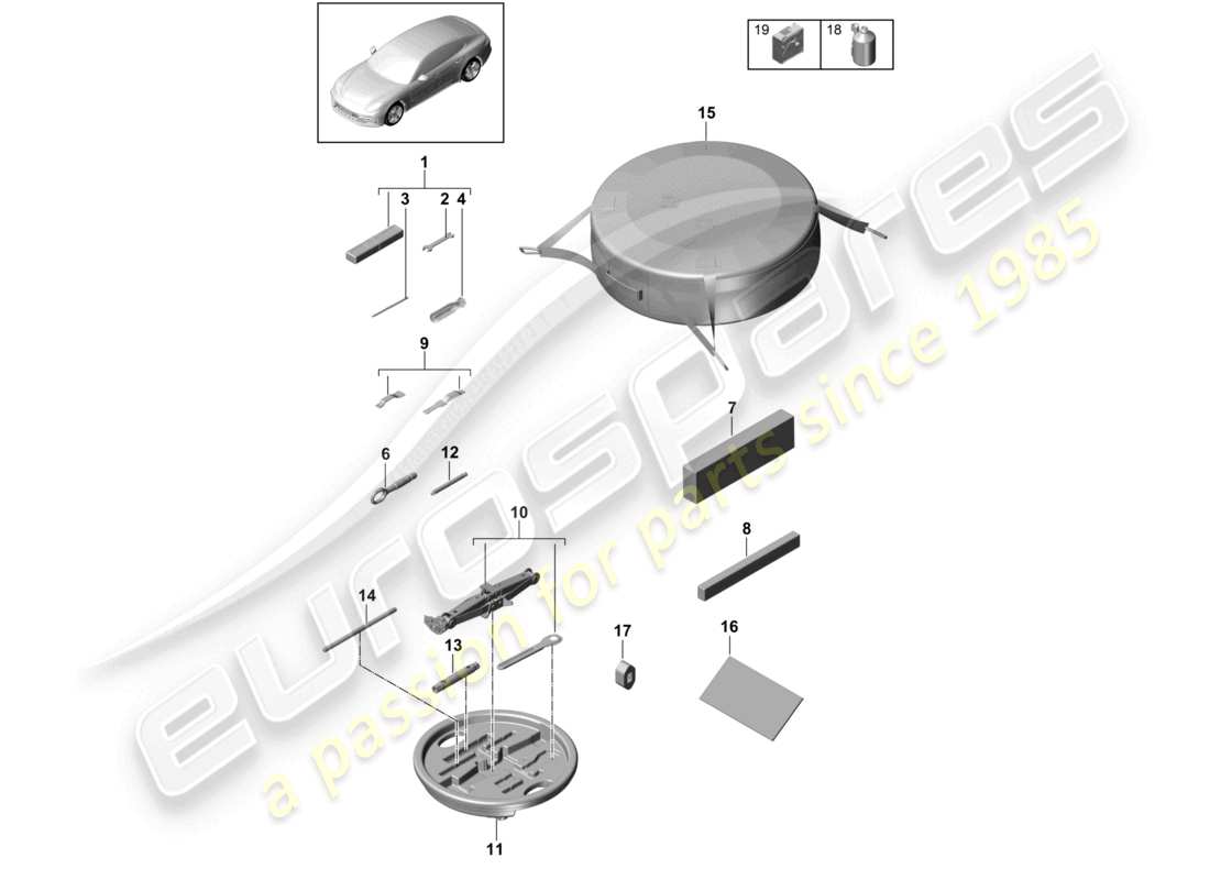 porsche 2021 (panamera 971-1) werkzeugheber-ersatzteildiagramm