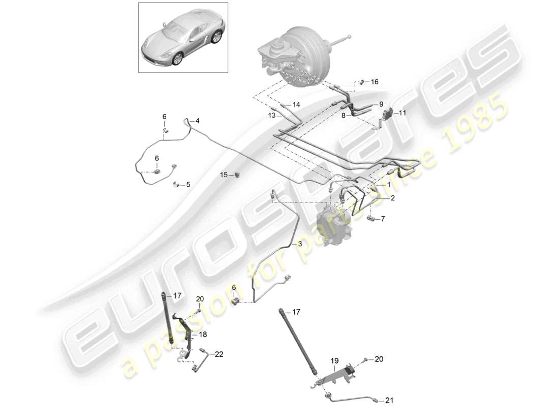 porsche 2024 (718 cayman) bremsleitung vorn vorbau teilediagramm