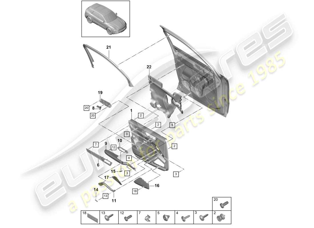 porsche 2023 (cayenne e3 9ya/9yb) türverkleidung vorne leder teilediagramm