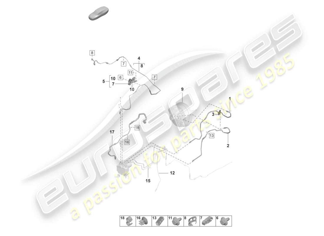porsche 2024 (panamera 971-2) bremsleitung bremsleitung von der hydroeinheit zum kühlmittelausgleichsbehälter teilediagramm