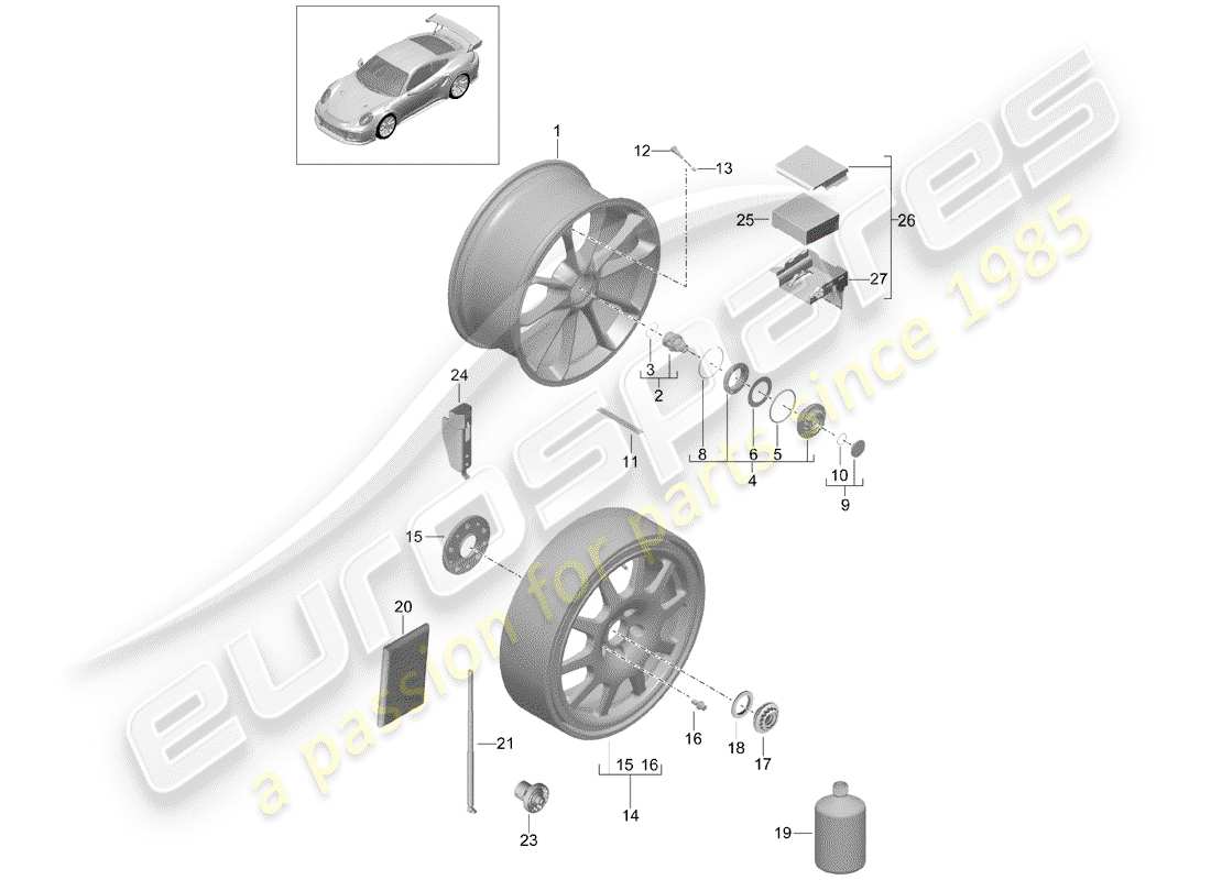 porsche 991 turbo (2018) leichtmetallfelgen-ersatzteildiagramm