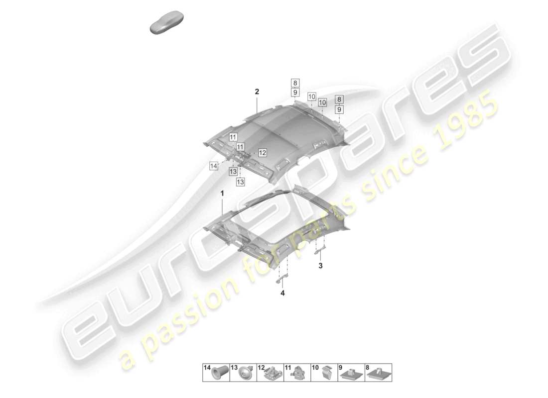 porsche 2021 (taycan 9j1-1) dachverkleidung geformter dachhimmel teilediagramm