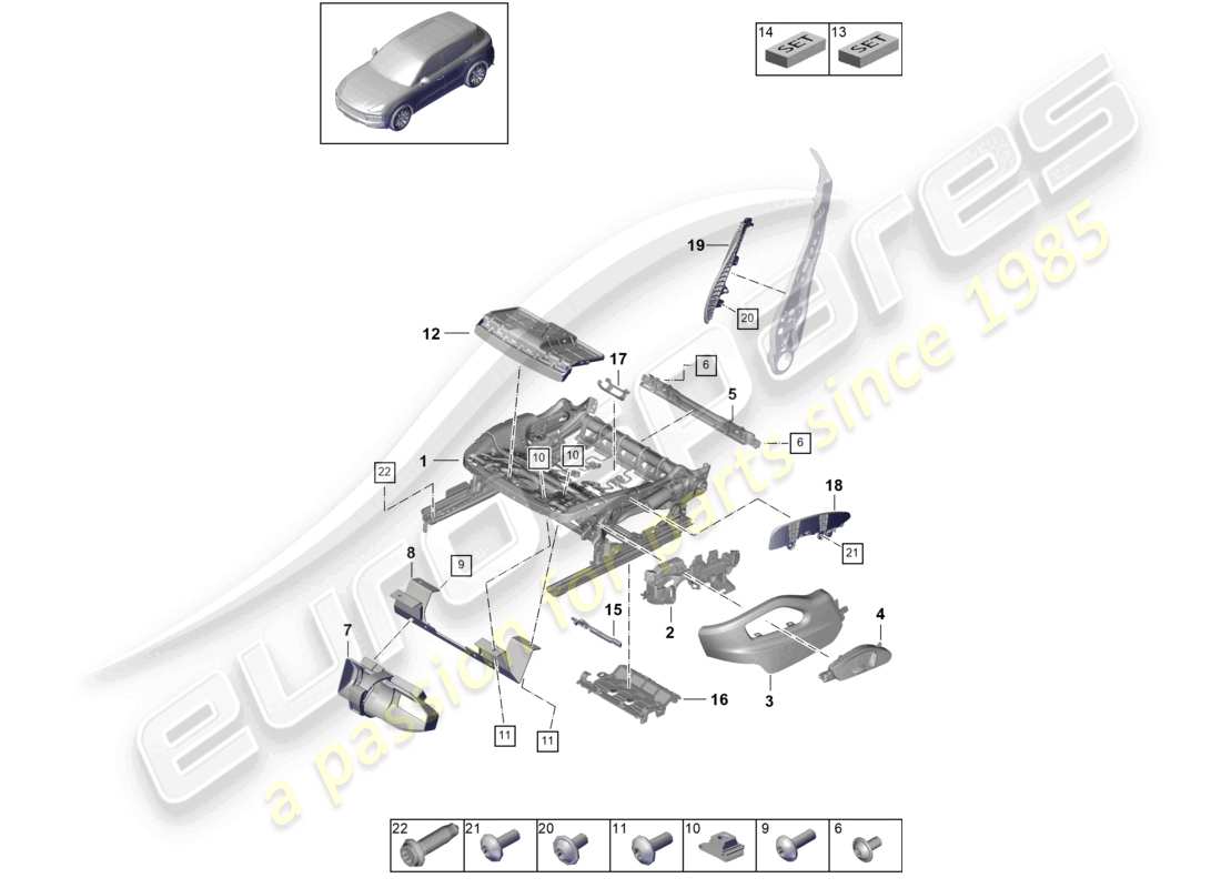 porsche 2022 (cayenne e3 9ya/9yb) sitzrahmen komfortsitz teilediagramm
