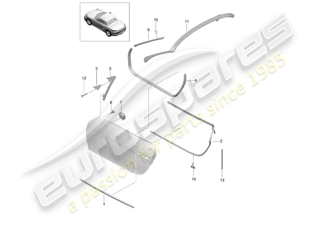 porsche 2024 (718 boxster) türdichtungs- und verkleidungsteildiagramm
