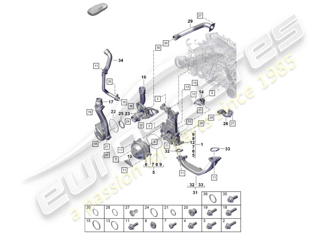 porsche 2024 (992-2 gt3/rs/st) kühlmittelpumpenthermostat thermostatgehäuse teilediagramm