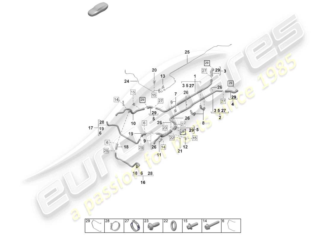 porsche 2024 (992-2 gt3/rs/st) kühlmittelkühlsystem vorderes ende teilediagramm