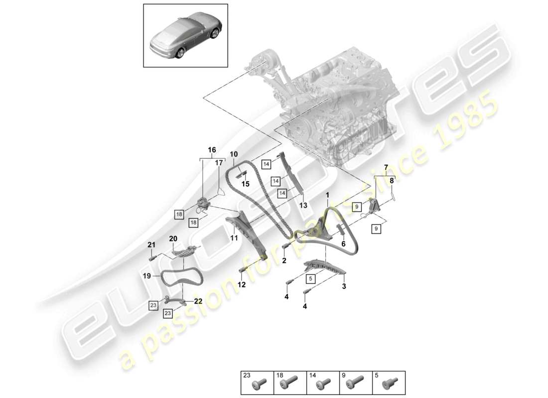 porsche 2021 (panamera 971-1) steuerketten-gleitschiene kettenspanner teilediagramm