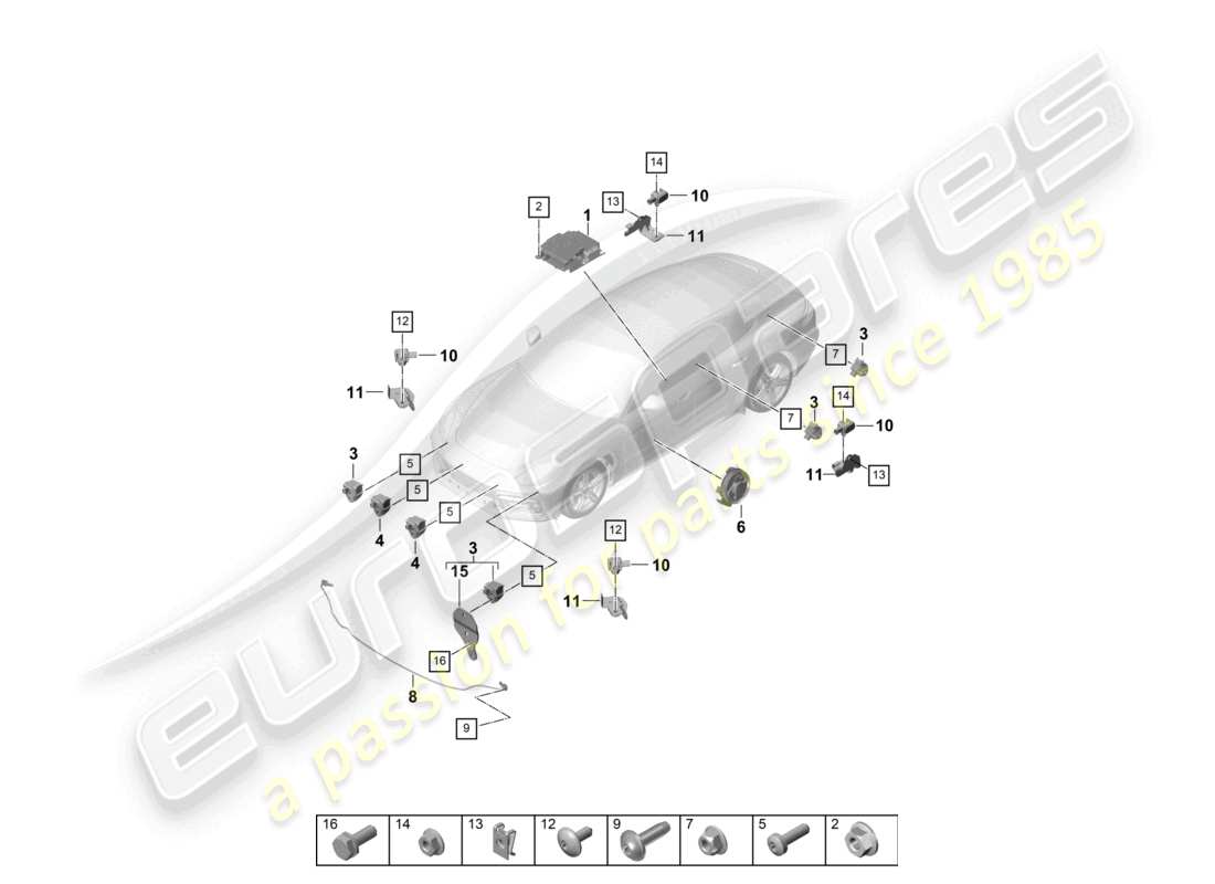 porsche 2021 (panamera 971-1) steuergerät sensoren airbag drucksensor fußgängerschutz teilediagramm