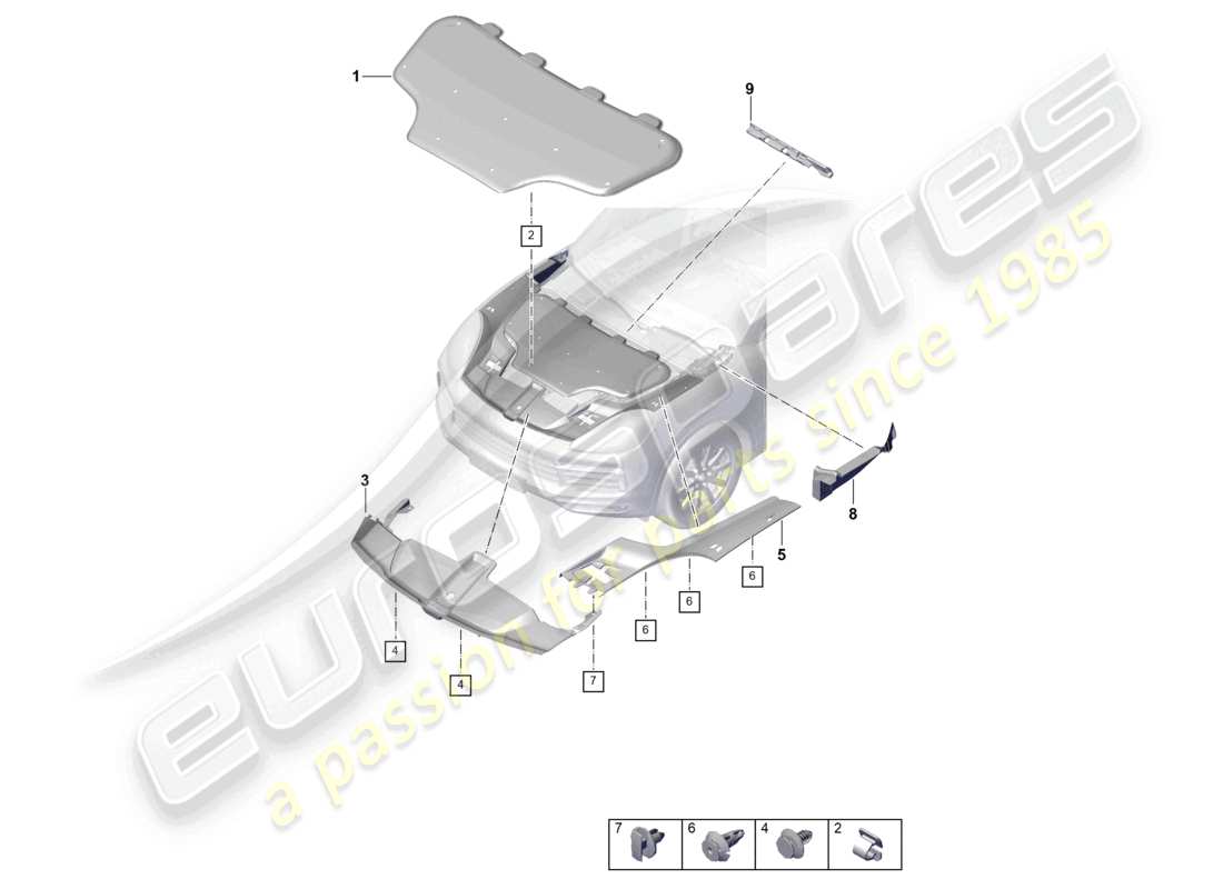 porsche 2023 (cayenne e3 9ya/9yb) schalldämpfer motorraum frontpartie abdeckblech teilediagramm