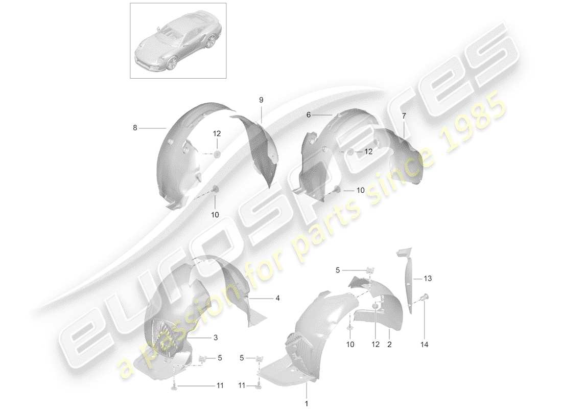 porsche 2018 (991-2 turbo) wheelhouse protector ersatzteildiagramm