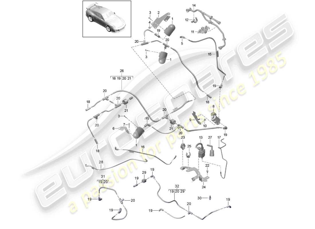 porsche 2021 (991-2 r/gt3/rs) vakuumsystem motor teilediagramm