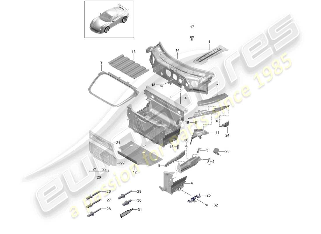 porsche 2021 (991-2 r/gt3/rs) frontend einzelteile teilediagramm