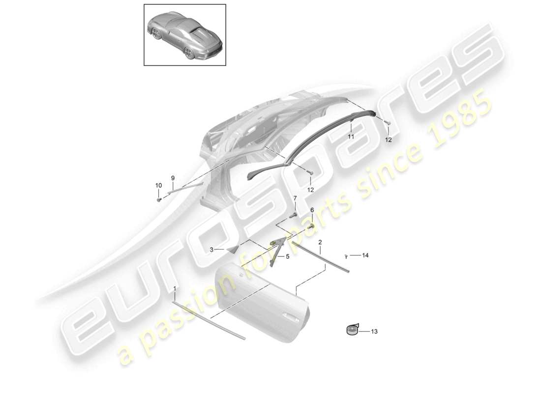porsche 2021 (991-2 r/gt3/rs) türdichtungs- und verkleidungsteildiagramm