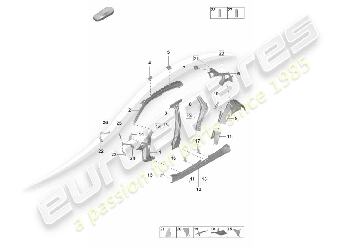 porsche 2021 (panamera 971-2) seitenteil innen außen teilediagramm