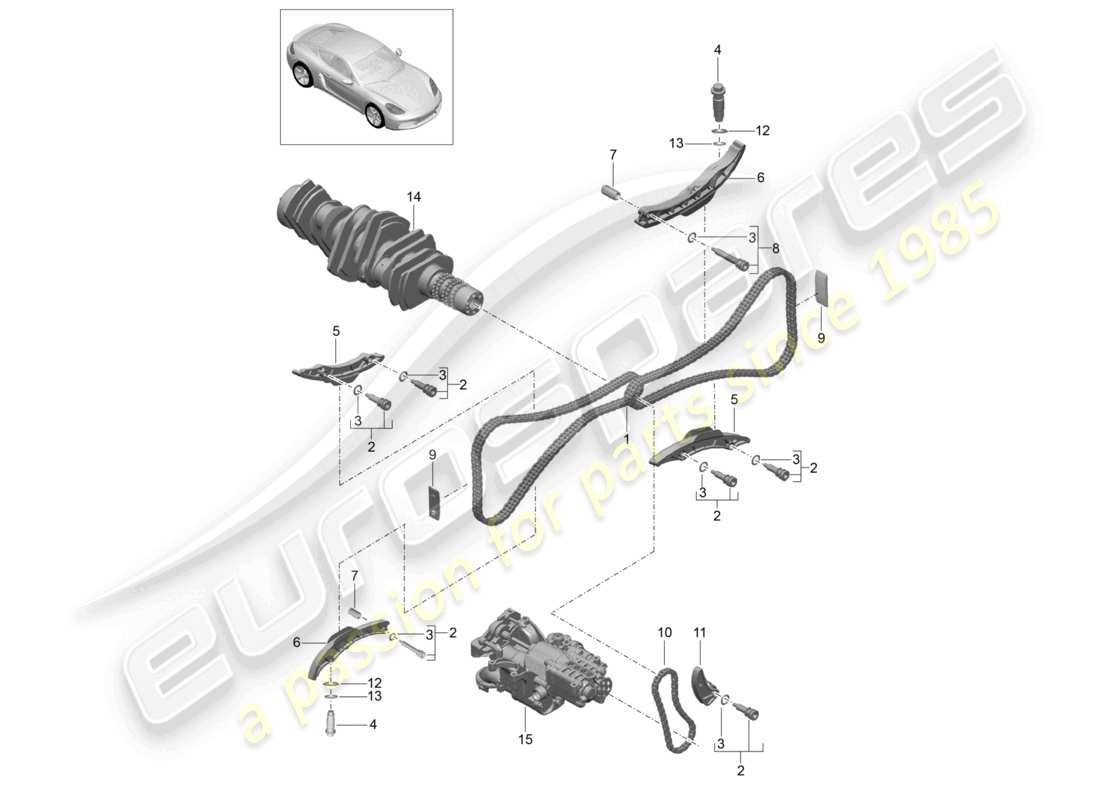 porsche 2024 (718 cayman) steuerkette teilediagramm