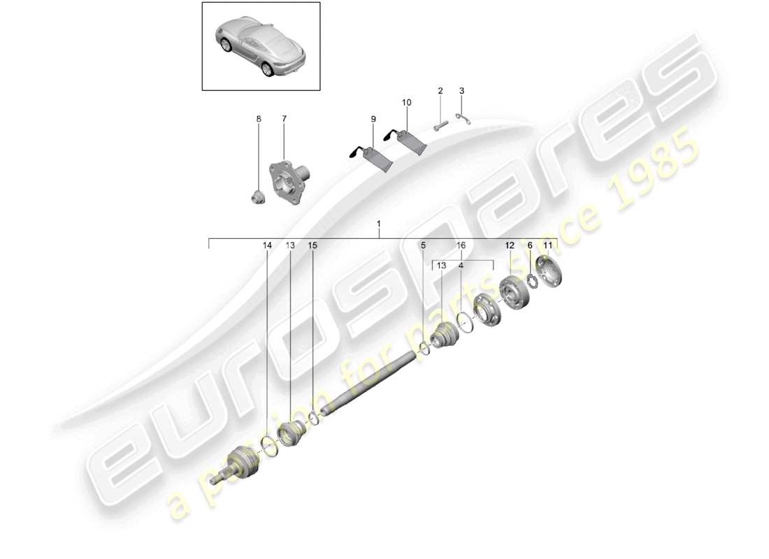 porsche 2024 (718 cayman) antriebswelle radnabe teilediagramm