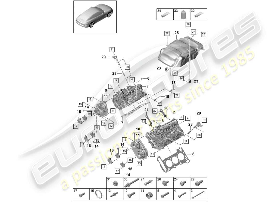porsche 2021 (panamera 971-1) zylinderkopf teilediagramm