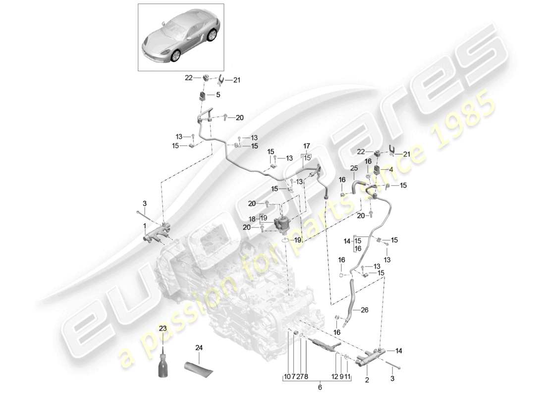 porsche 2025 (718 cayman) kraftstoffsammelleitung hochdruckpumpe teilediagramm