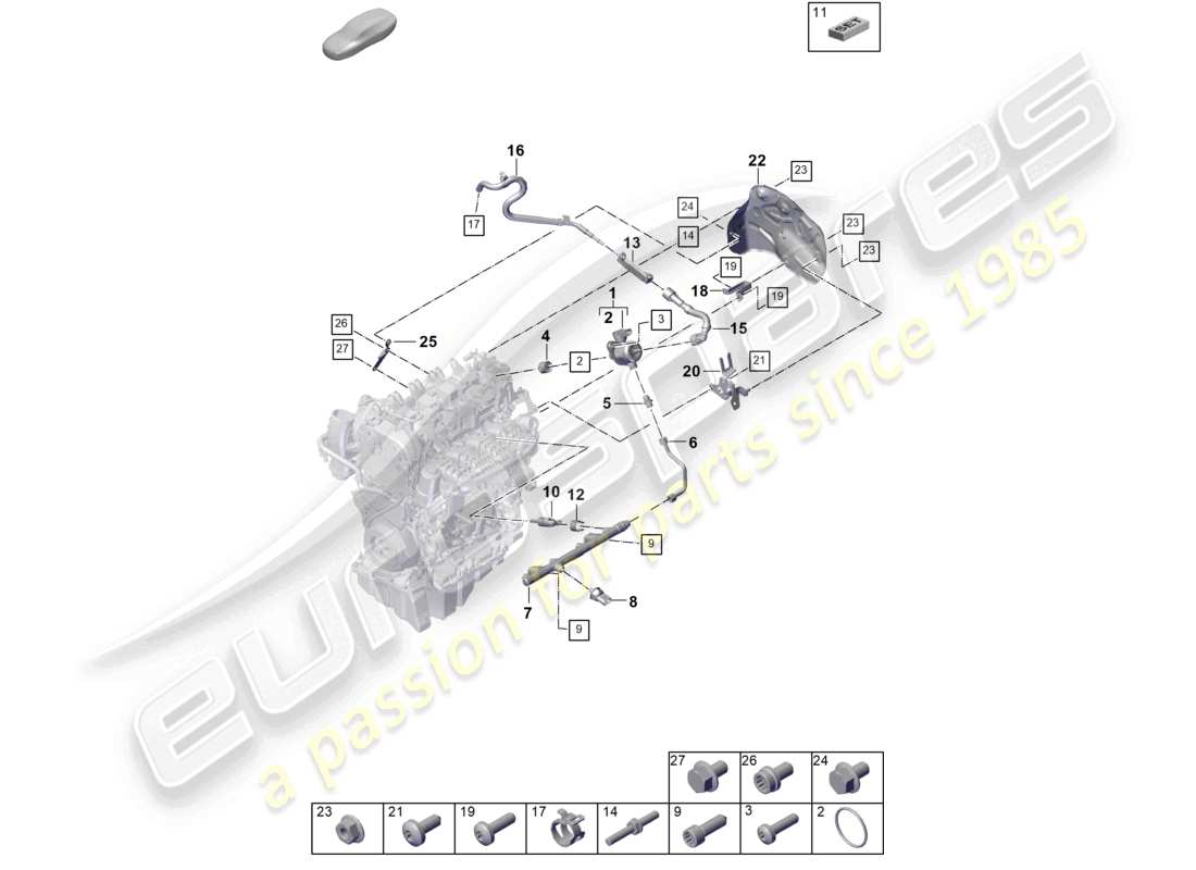 porsche 2025 (cayenne e3 pa) kraftstoffsammelrohr hochdruckinjektor hochdruckpumpe kraftstoffleitung teilediagramm