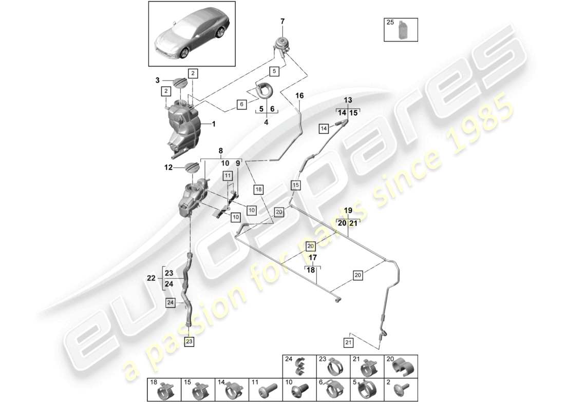 porsche 2021 (panamera 971-1) kühlmittelkühlsystem kühlmittelausgleichsbehälter entlüftungsleitung teilediagramm