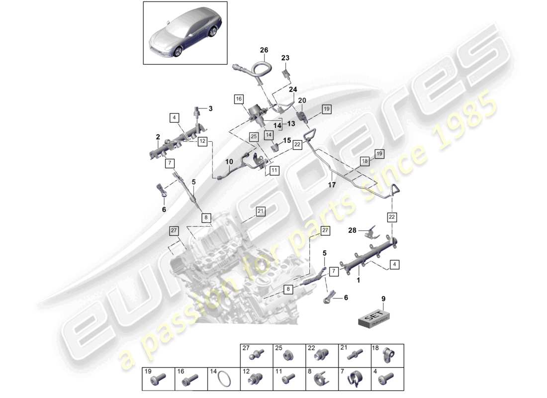porsche 2021 (panamera 971-1) kraftstoffsammelleitung hochdruckeinspritzdüse hochdruckpumpe teilediagramm