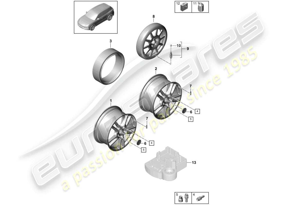 porsche 2022 (cayenne e3 9ya/9yb) leichtmetallfelge teilediagramm