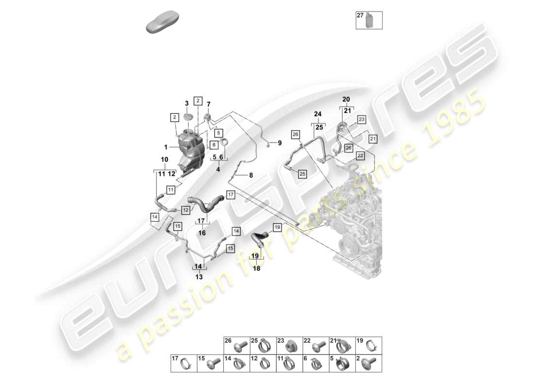 porsche 2021 (panamera 971-2) kühlmittelkühlsystem kühlmittelausgleichsbehälter entlüftungsleitung teilediagramm