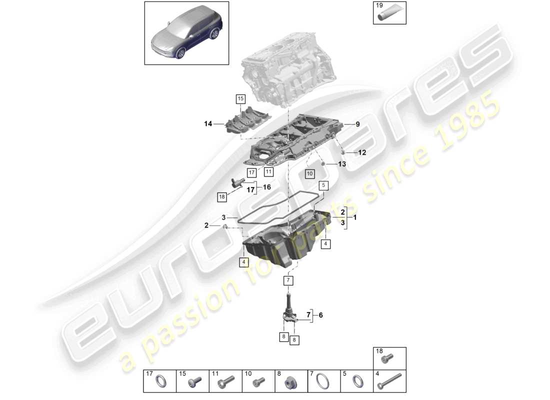 porsche 2022 (cayenne e3 9ya/9yb) ölführungsgehäuse ölwanne teilediagramm
