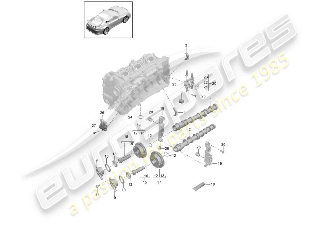 porsche 2021 (991-2 r/gt3/rs) nockenwelle nockenwellenversteller kompl. ersatzteilzeichnung