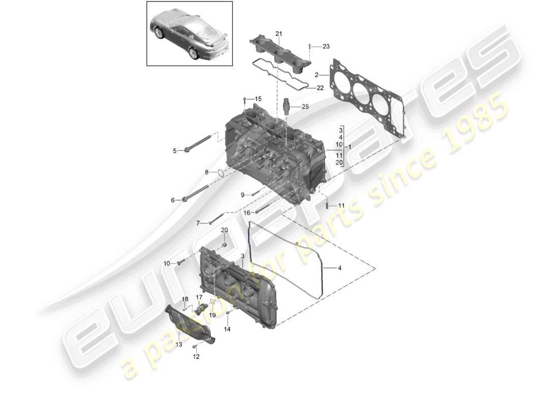 porsche 2021 (991-2 r/gt3/rs) zylinderkopf mit: ventil zylinderkopfdichtung ventildeckel teilediagramm