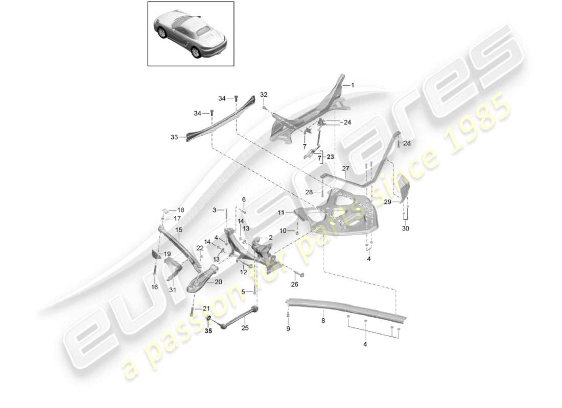 porsche 2021 (718 boxster) hinterachse seitenteil träger führung teilediagramm