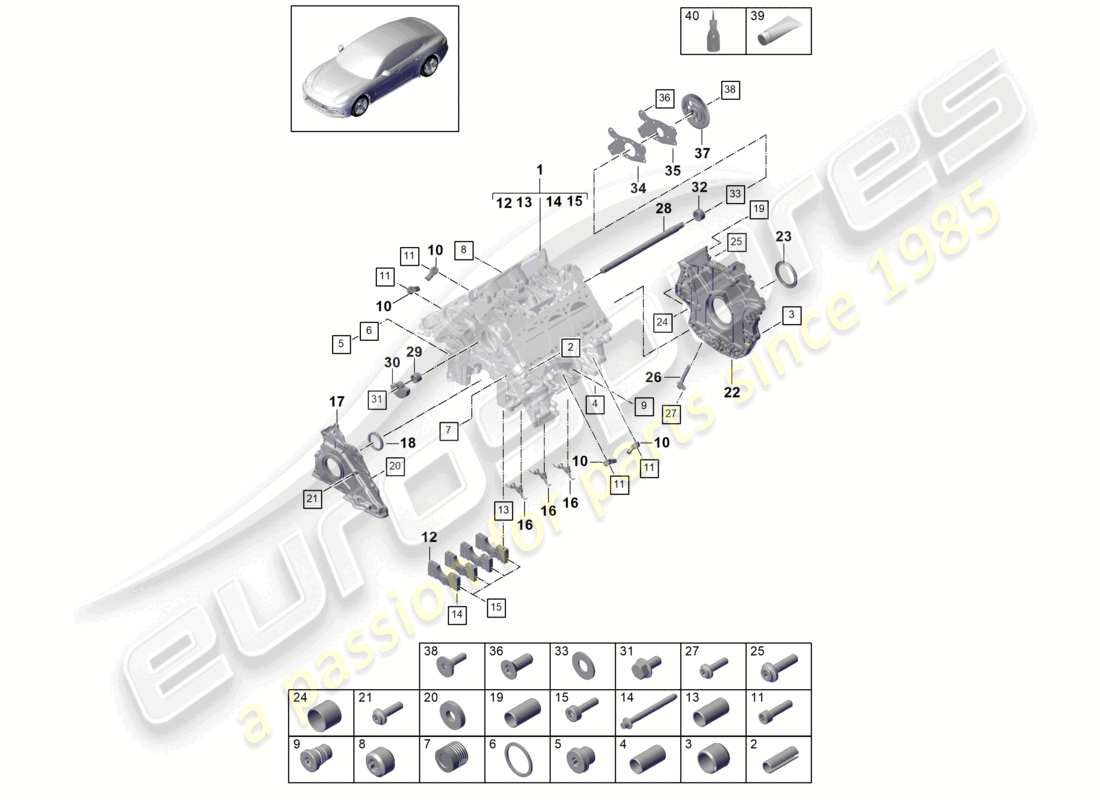 porsche 2021 (panamera 971-1) kurbelgehäuse einzelteile teilediagramm