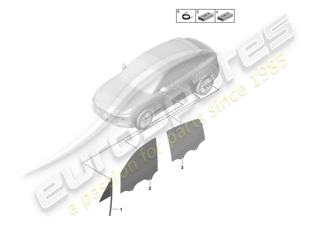 porsche 2023 (cayenne e3 9ya/9yb) seitenfenstertüren coupé teilediagramm