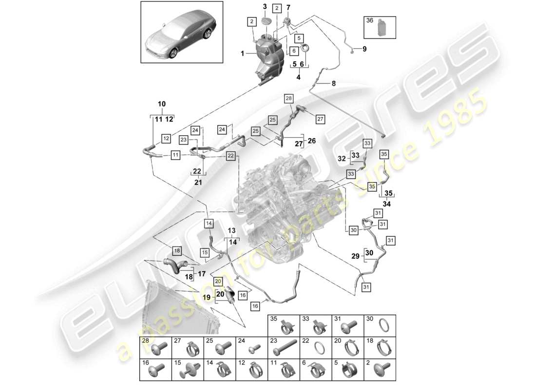 porsche 2021 (panamera 971-1) kühlmittelkühlsystem kühlmittelausgleichsbehälter entlüftungsleitung für modelle ohne zusatzheizung teilediagramm