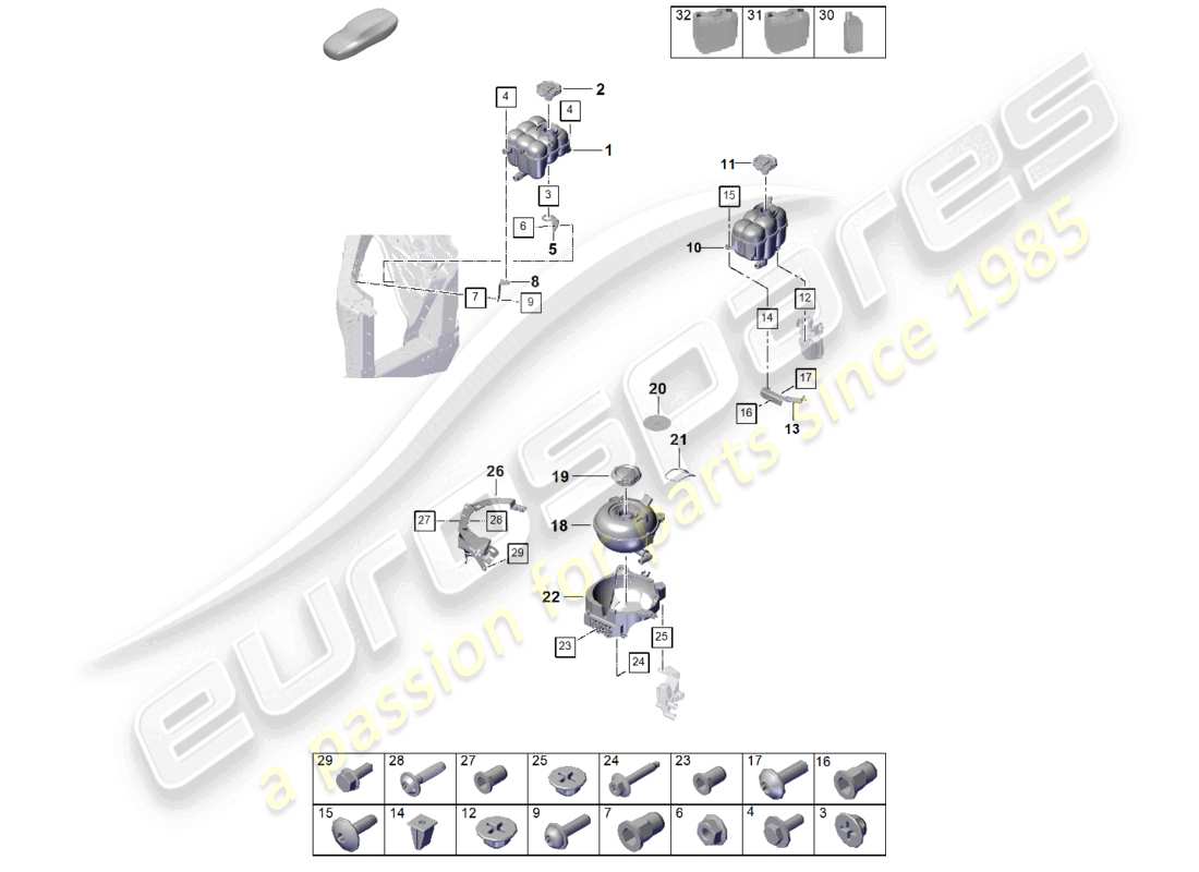 porsche 2025 (cayenne e3 pa) kühlmittelkühlsystem kühlmittelausgleichsbehälter teilediagramm