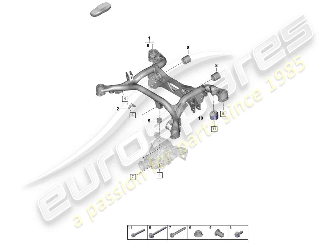 porsche 2025 (cayenne e3 pa) stützrahmen aufhängungs-hilfsrahmen teilediagramm