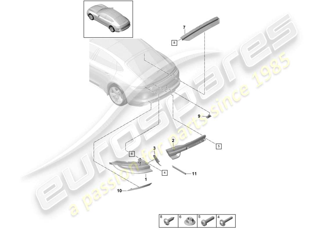 porsche 2021 (panamera 971-1) rücklicht zusätzliches bremslicht kennzeichenlicht teilediagramm