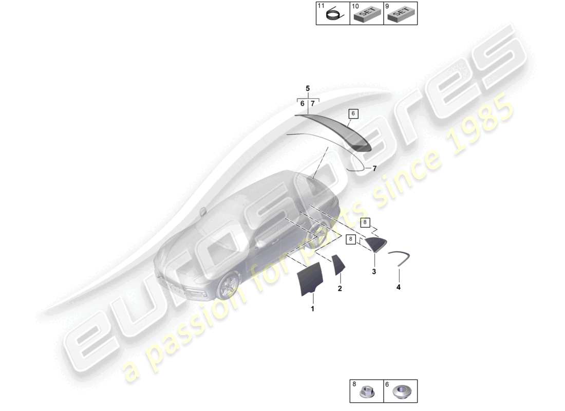 porsche 2021 (panamera 971-1) seitenfenster-ersatzteildiagramm