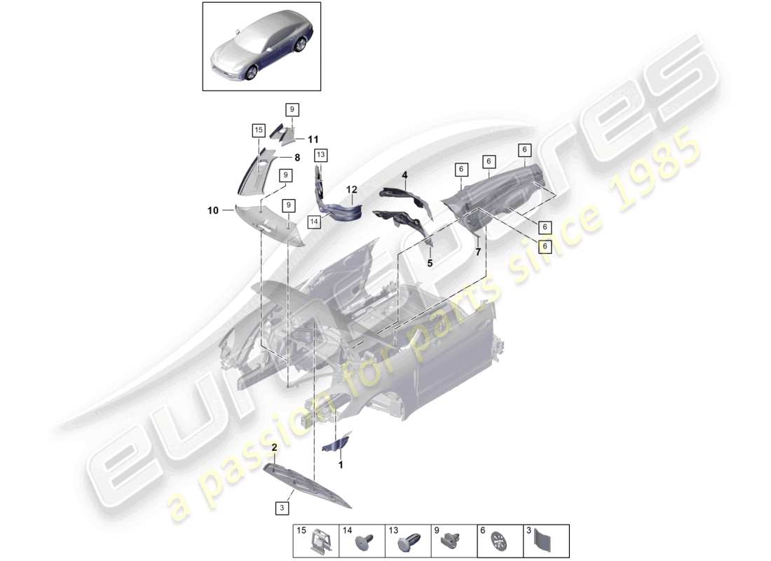 porsche 2021 (panamera 971-1) schalldämpfer frontpartie abdeckblech teilediagramm