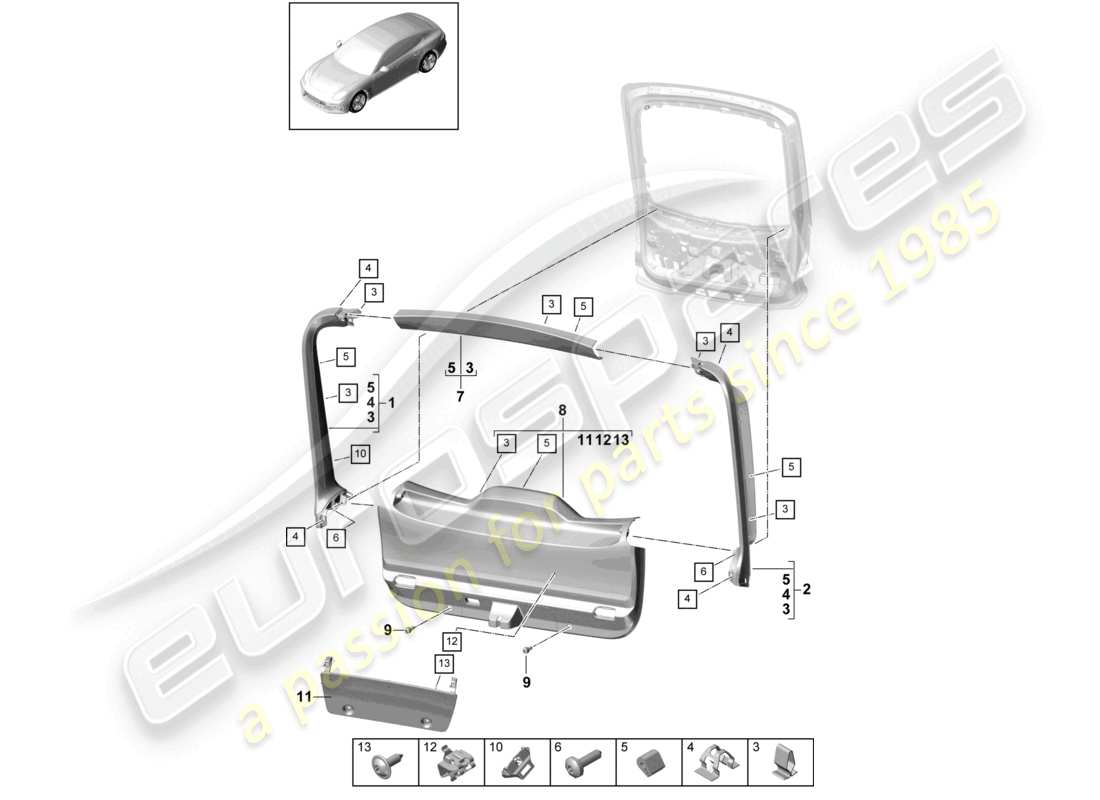 porsche 2021 (panamera 971-1) zierleisten innen heckklappe teilediagramm