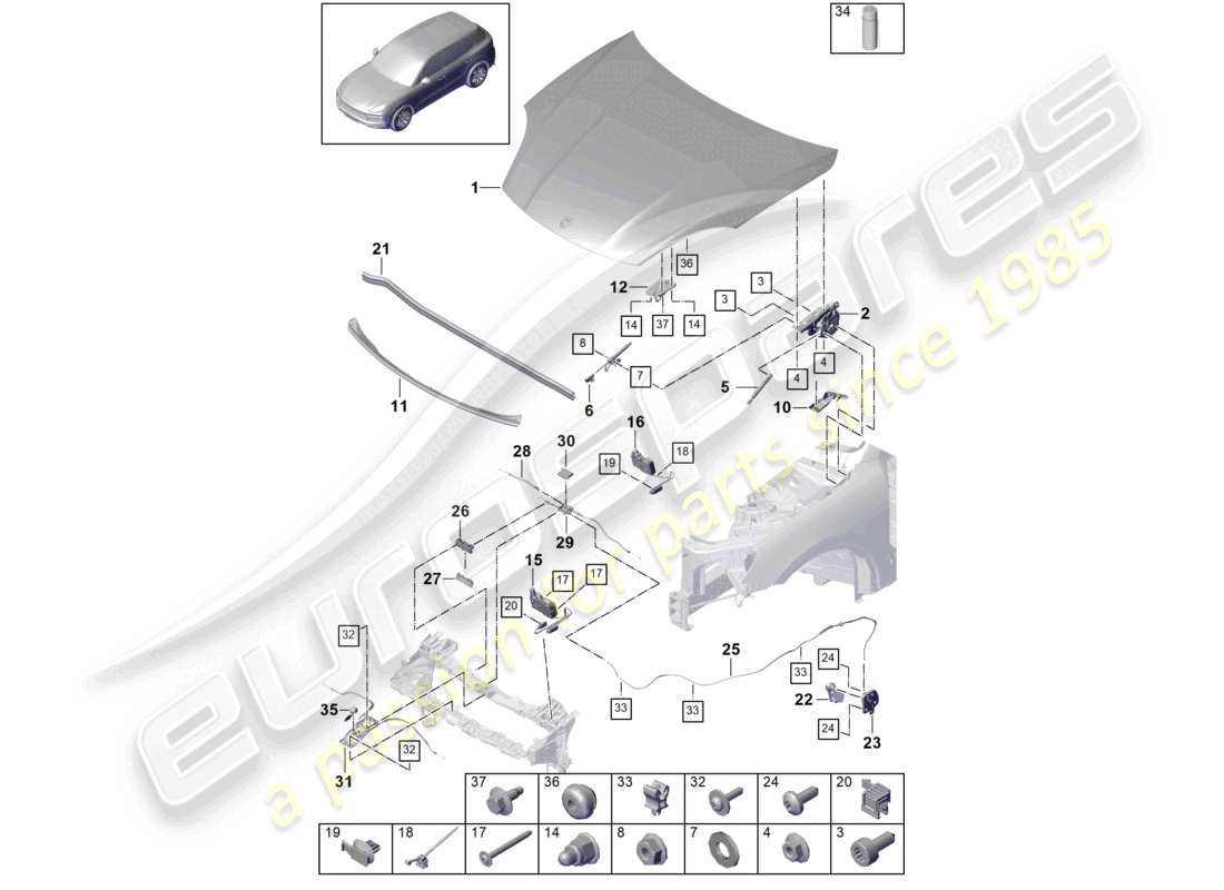 porsche 2022 (cayenne e3 9ya/9yb) abdeckung vorne teilediagramm