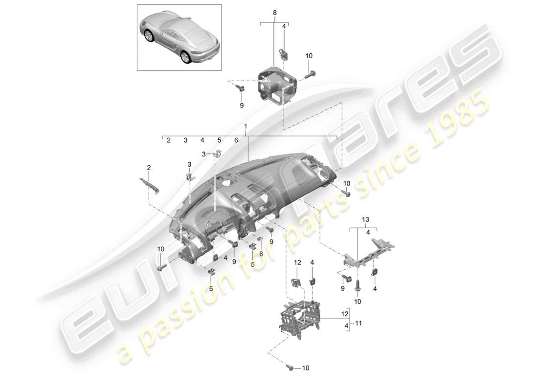 porsche 2021 (718 cayman) instrumententafelverkleidung oberteil mit: befestigungsmaterial teilebild