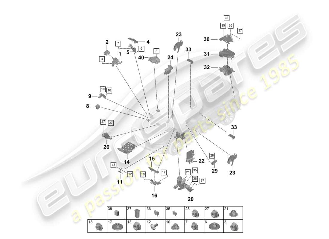 porsche 2022 (cayenne e3 9ya/9yb) zentralelektrik sicherungskasten teilediagramm