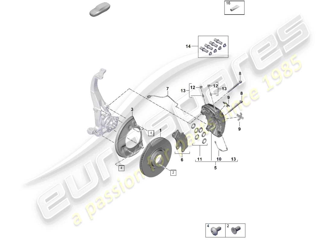 porsche 2022 (taycan 9j1-1) scheibenbremse 19 vorderachse weiß/schwarz d >>- mj 2020 ersatzteilzeichnung