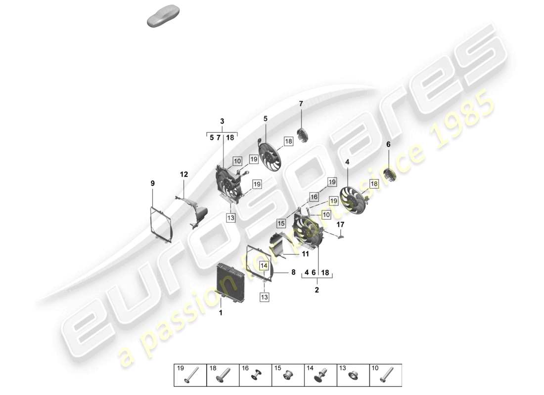 porsche 2026 (taycan 9j1-2) kühlmittelkühler mit kühlerlüfter teilediagramm