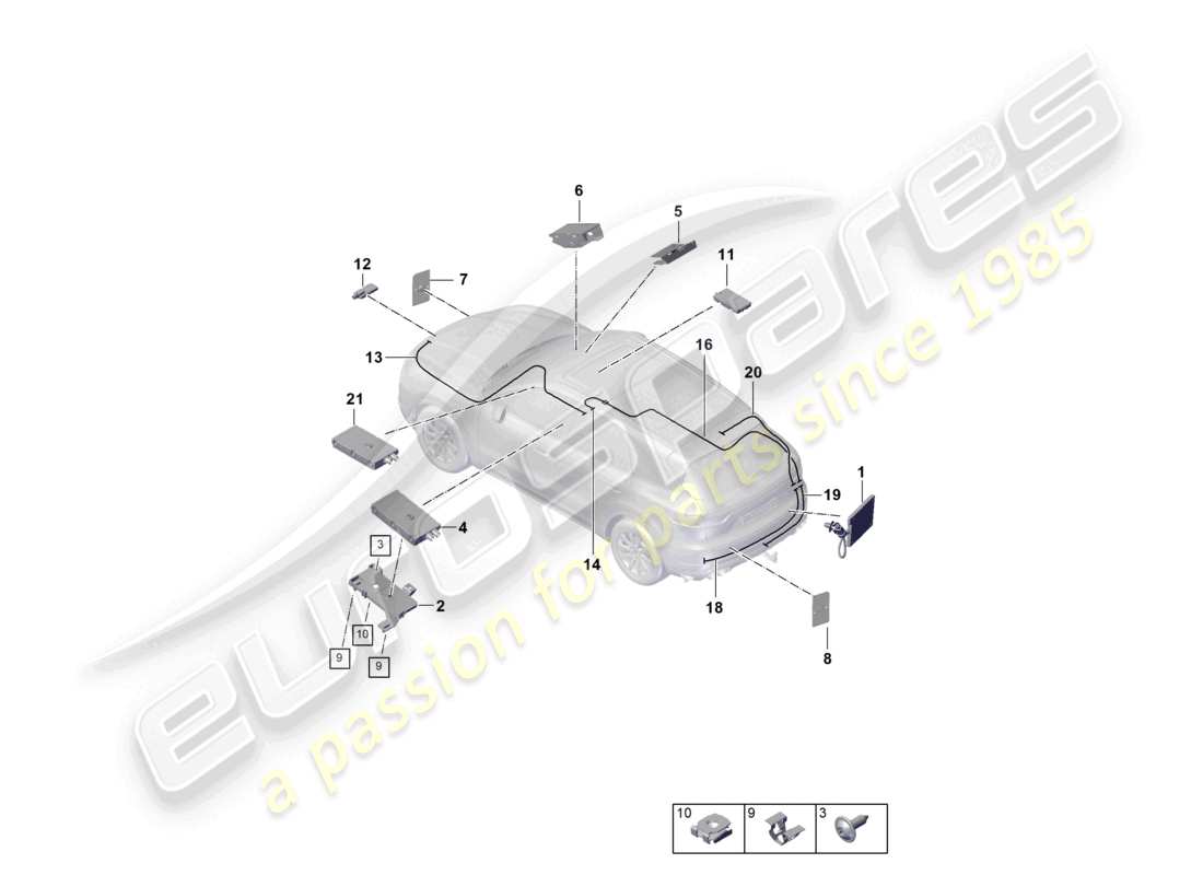 porsche 2024 (cayenne e3 9ya/9yb) antenne multimediasystem telefonantenne teilediagramm