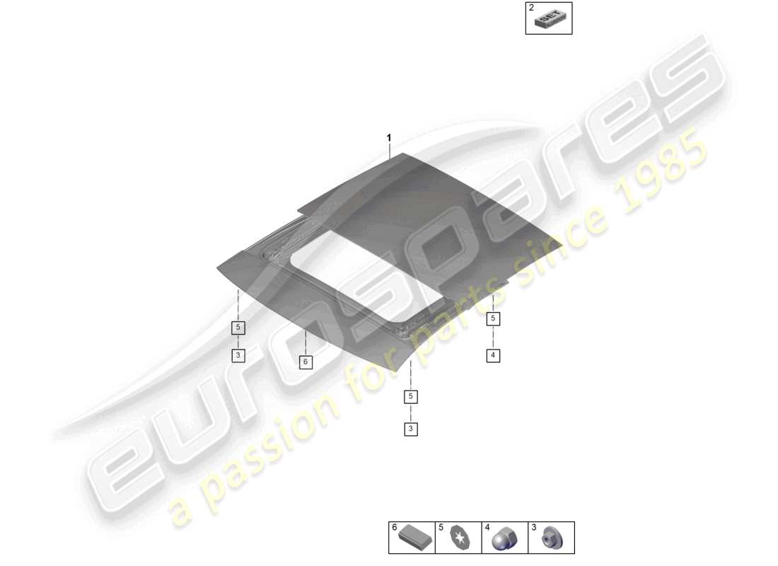porsche 2025 (panamera 976) glasschiebedach rahmenteildiagramm